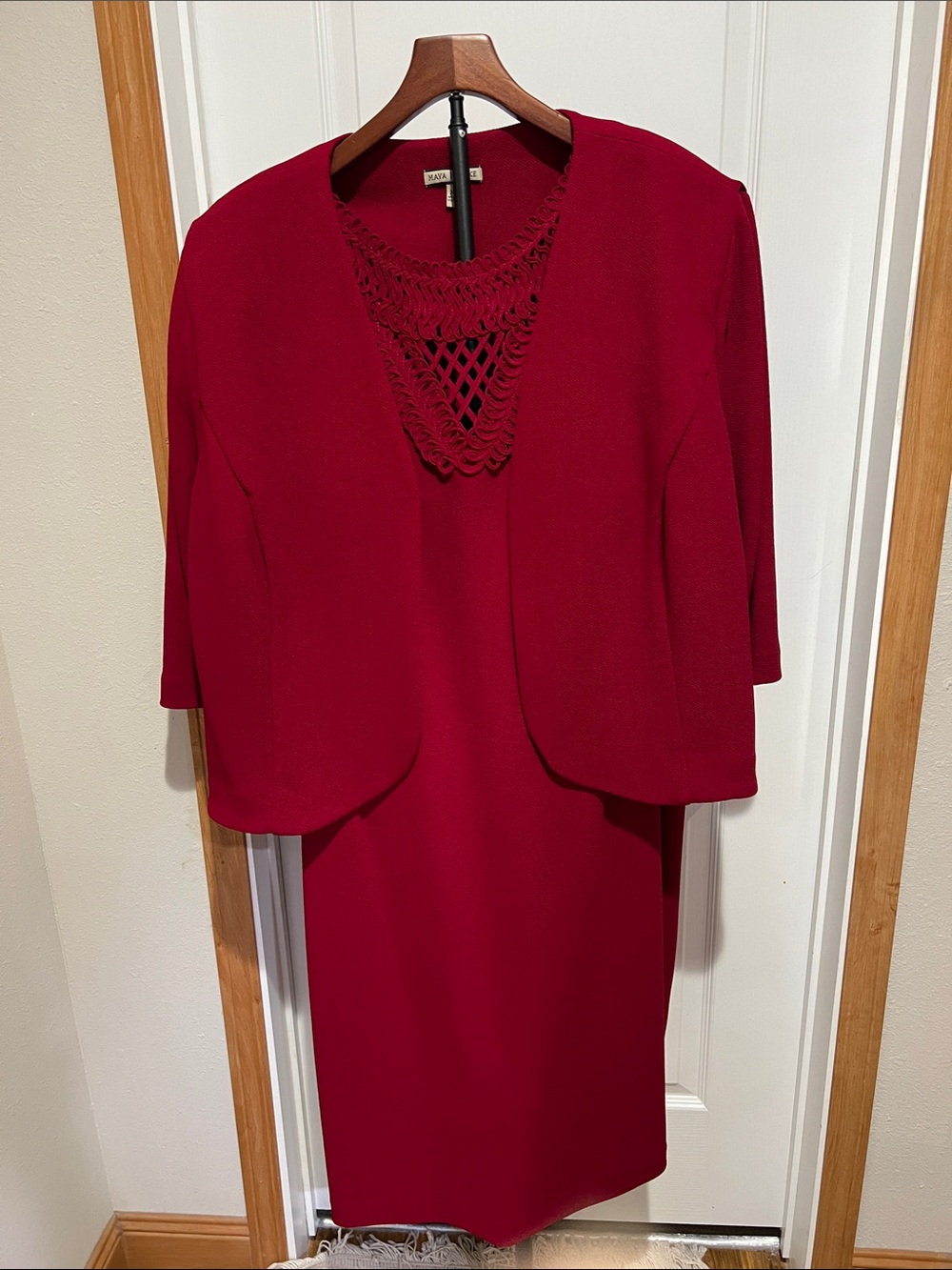 Elegant Women's Red Dress with Crochet Yoke by Tahari ASL